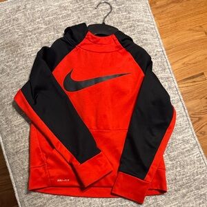 Nike Youth Boys Hoodie Red Black Swoosh Small Dri Fit